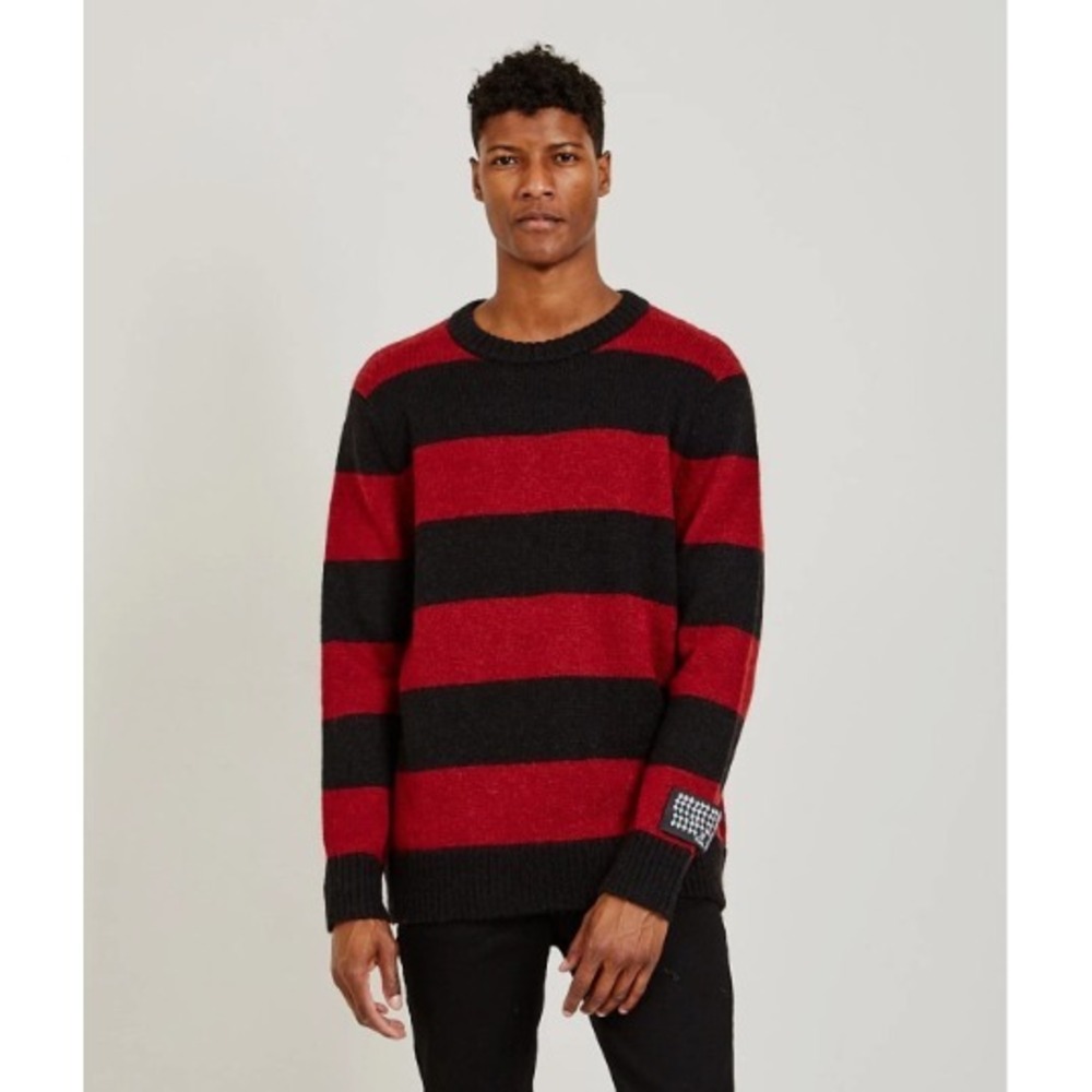 Ksubi Strange Daze Striped Sweater Size XL Black Red Kurt Cobain Grunge Knit